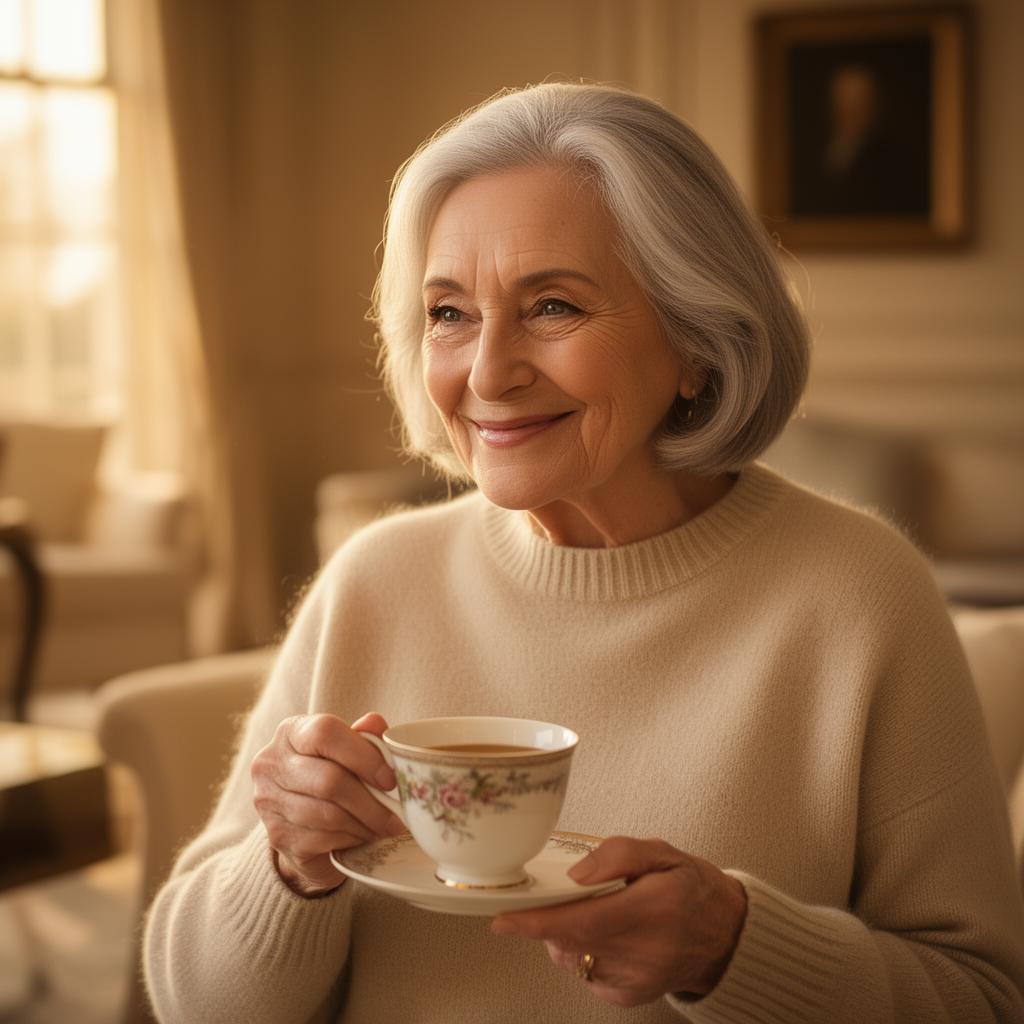 A senior woman feeling calm and supported at home