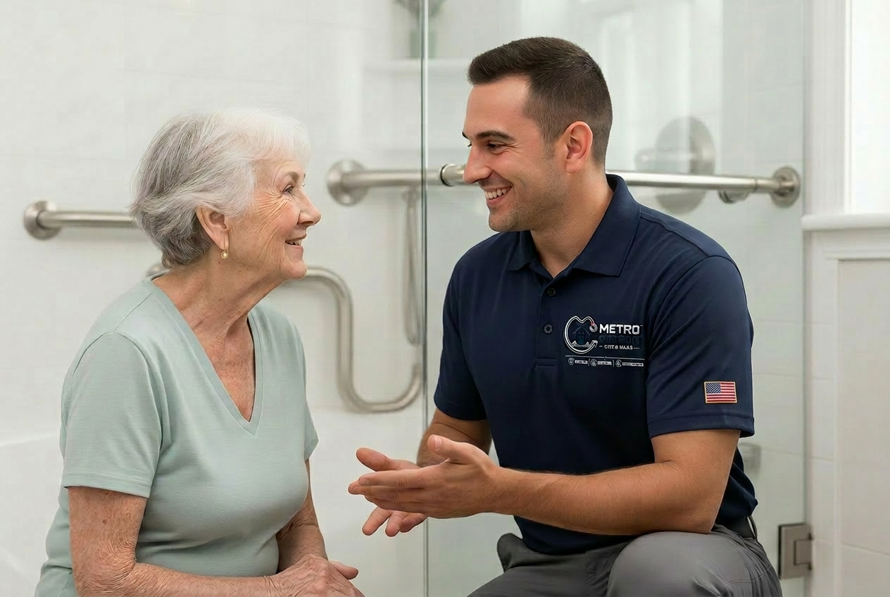 A respectful home safety installation moment with a senior client